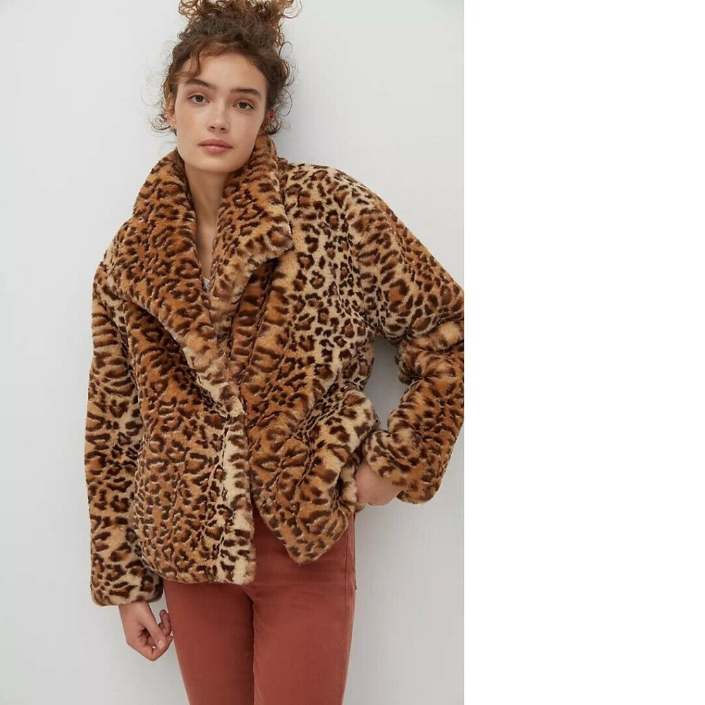 Anthropologie Leopard Faux Fur Jacket
